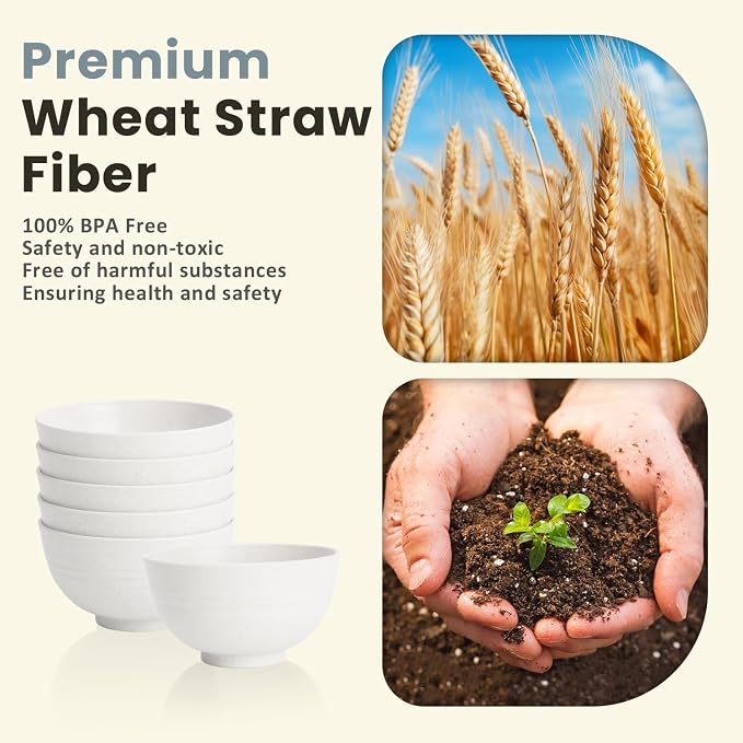 Unbreakable Wheat Straw Small Bowls 10 OZ Dessert Bowls Set of 6 Mini Bowl - Image 4