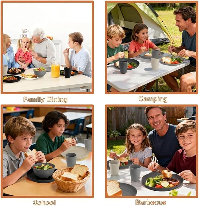 20 PCS Wheat Straw Plates and Bowls Sets, Kids Dishes Dinnerware Sets - Image 9