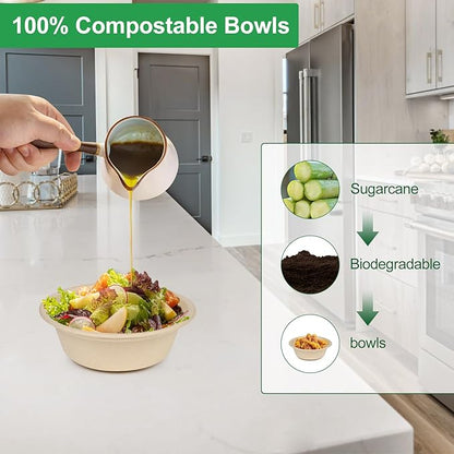 Paper Bowls 10 oz, 200 Pack Disposable Small Paper Bowls for Snacks, Salads, Hot Food, Eco-Friendly Recycled Biodegradable Compostable Bowl, Natural Brown