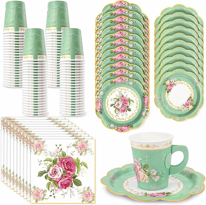 200Pcs Floral Tea Cups and Saucers by EggSun