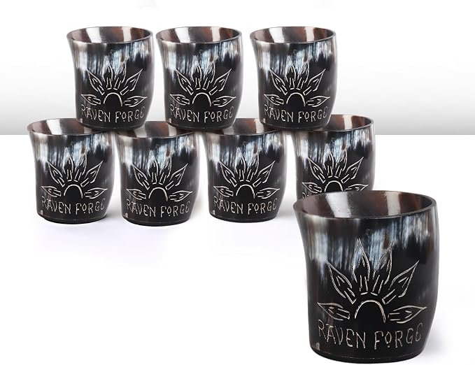 Handicrafts Home Viking Horn Shot Glasses Set of 8, Handmade Natural Ox Horn by HandicraftsHome