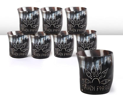 Handicrafts Home Viking Horn Shot Glasses Set of 8, Handmade Natural Ox Horn by HandicraftsHome