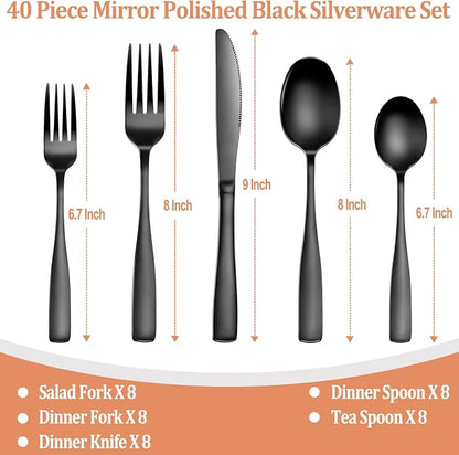 40 Pcs Black Silverware Set, Stainless Steel Flatware Set - Image 2
