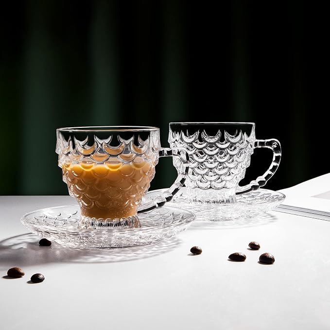 Glass Tea Cups and Saucers Set of 6 - Image 3