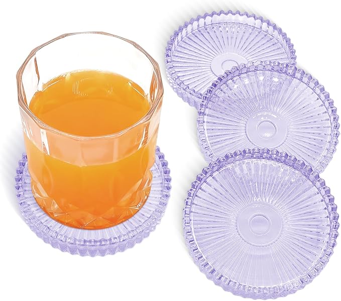 VIBRATITE 4 Inch Glass Coasters Set of 4, Crystal-Like Appearance by VIBRATITE