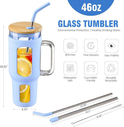 WINSA Glass Tumbler with Lid and Straw, 46 oz, Glacier | Iced Coffee Cup with - Image 4