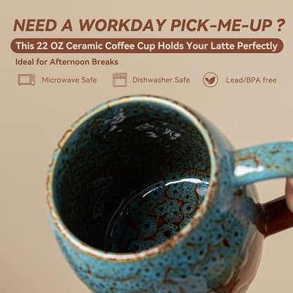 Handmade 22oz Ceramic Coffee Mug, Ergonomic Large Handle, Ideal Gift - Image 8