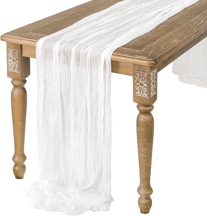 Ling's moment 14Ft x 35" Wide Brilliant White Gauze Semi-Sheer Table Runner by LingsMoment