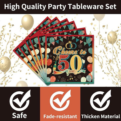 EUOYUFO 96Pcs Vintage 50th Anniversary Paper Plates Napkins Forks 50th Wedding - Image 3