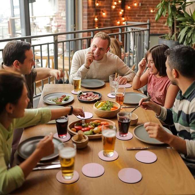 Pink White Stripe Coasters Set of 2, Modern Minimalist Geometric Striped Soft - Image 8