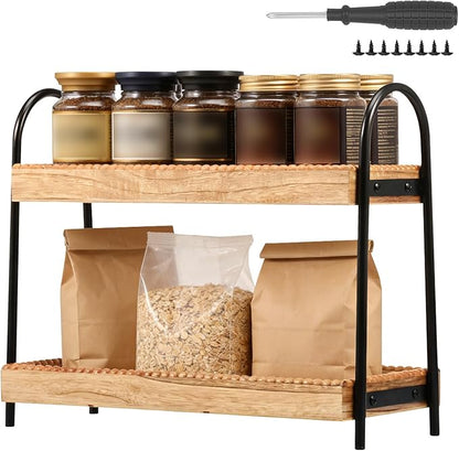 Wood 2 Tier Countertop Organiser, Bathroom Kitchen Counter Shelf Rack Caddy Tray, Small Wood Organization Shelves, Perfume Makeup Counter, Countertop Skincare Display Shelf for Sink Coffee Bar