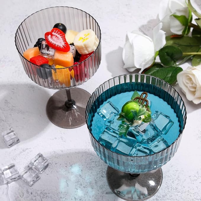 Jingmore 12 Pcs Ribbed Martini Glasses 10 oz Disposable Plastic Vintage Ribbed - Image 5