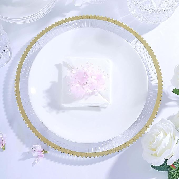 Efavormart 6 Pack | 13" Round Starburst Pattern Clear Plastic Charger Plates - Image 6