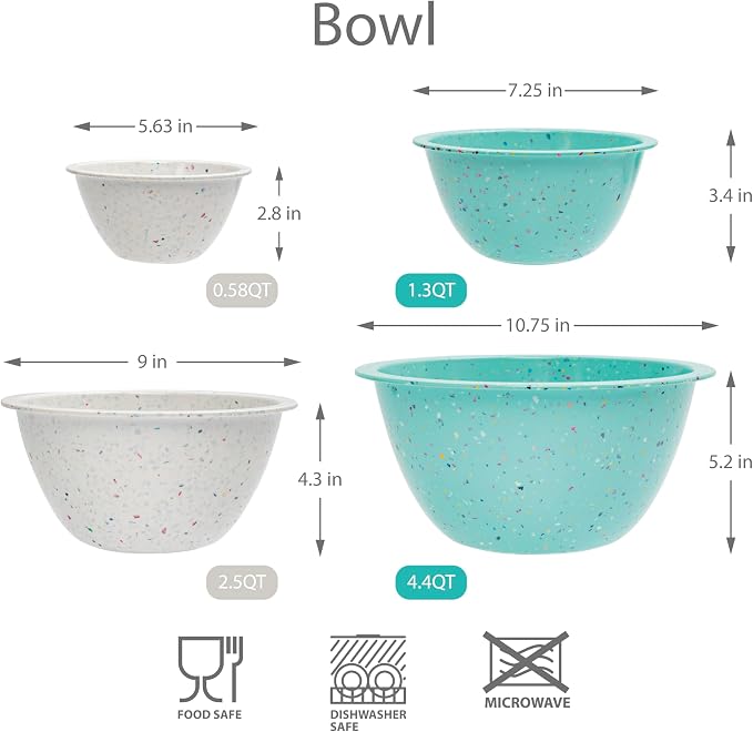 Confetti Melamine Mixing Nesting Bowls Set, 4 Piece 18oz to 4qt Mint | Colorful - Image 7