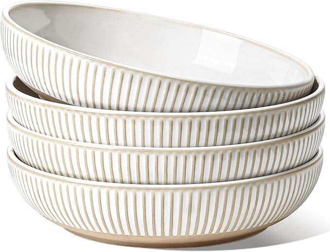LE TAUCI Pasta Bowls 46oz, Large Salad Bowl, Ceramic Embossment Stoneware by LETAUCI