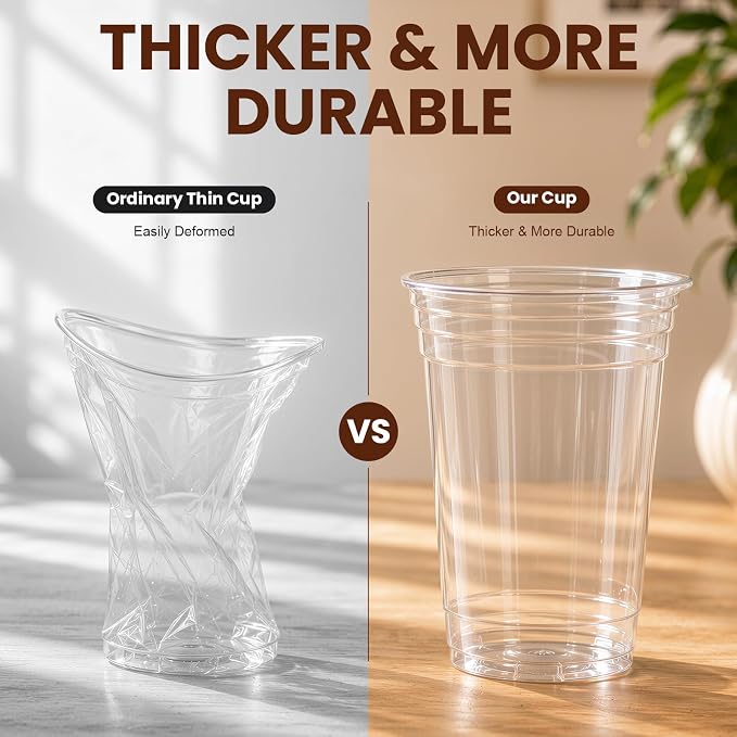 GOSCHE 16 oz Plastic Cups with Lids and Straws, 100 Pack Clear Disposable Iced - Image 6