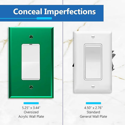 LIDER Decorator Wall Plate, Temperature/Impact Resistant, Mirrored, Plexiglass Outlet/Light Switch Cover, Acrylic glass, Reflective Finish, Modern Upgrade, Oversized 1-Gang 5.25" x 3.44" Green 5 Pack