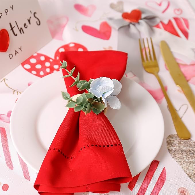 Handmade Floral Napkin Rings, Hydrangea & Eucalyptus Leaf Spring Decoration - Image 3