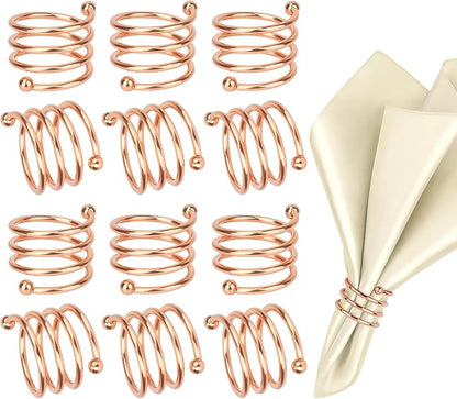 Rose Gold Napkin Rings Set of 12, Round Metal Napkin Ring Cloth Holder Rings Gold Halloween Fall Thanksgiving Christmas Valentine Thankful Napkin Rings Coffee Dining Wedding Table Decor