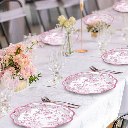 Willinglong 120 Pcs Floral Scalloped Paper Plates and Napkins Set, 2-ply Napkins - Image 4