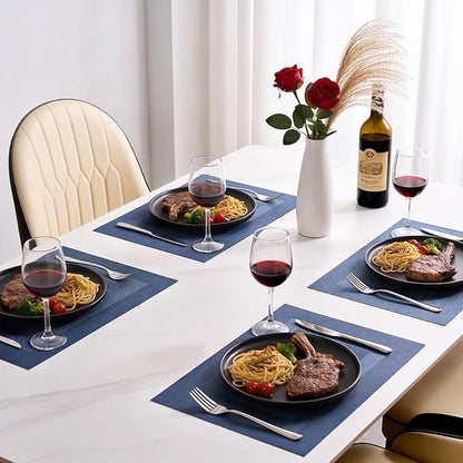 Timeet Blue Placemats Set of 8, Heat Resistant Non-Slip Place Mats, Durable Washable PVC Vinyl Woven Table Mats, Wipeable Placemats for Dining Table Easy to Clean