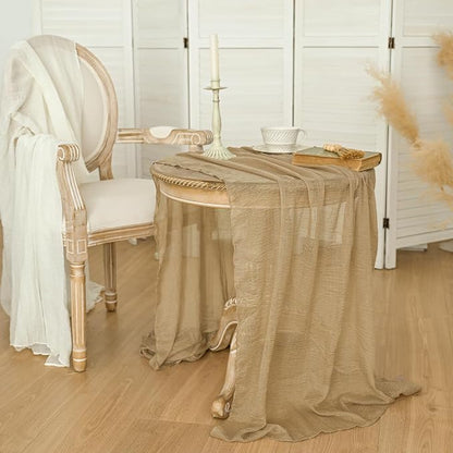 Artoid Mode 6PC Boho Cheesecloth Gauze Sand Wedding Table Runner, 120 Inch - Image 4