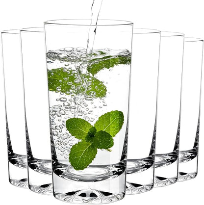 Drinking Highball Glasses Set of 6, 16oz Crystal Water Glasses by WlasssLightweightGlasswareMakingLifeEasier
