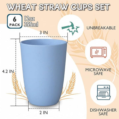 Wrova Wheat Straw Cups 6 PCS Good Alternative to Plastic Reusable Cups 12 oz - Image 2