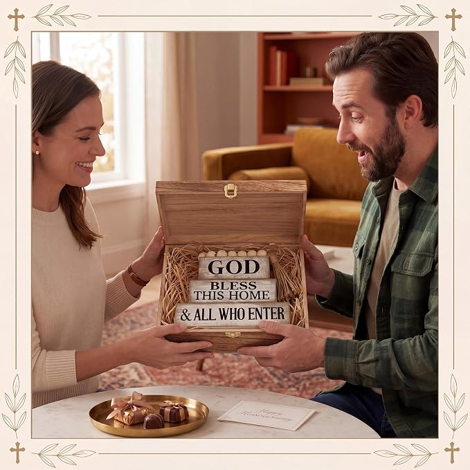Moucuny 4 Pcs Christian Table Decor Rustic Wooden Block Sign Set - Image 6