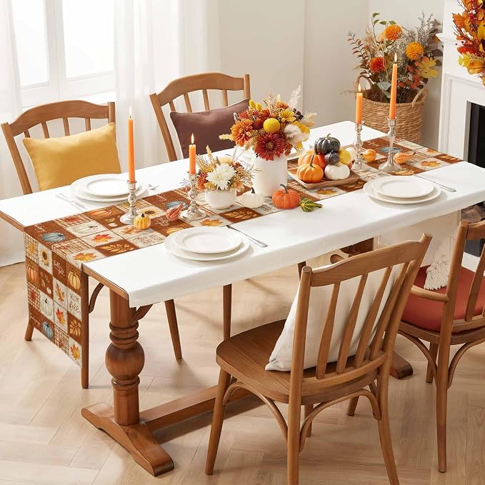 Fall Checkered Table Runner 72 Inches Long, Thanksgiving Pumpkins Table Runners - Image 6