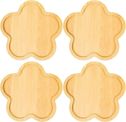 Wood Coasters Set of 4 - Handcrafted Drink Coaster Thick Heat-Resistant for Office, Bar, Farmhouse - Natural Bamboo Drink Cup Coasters for Table Protection (Flower)