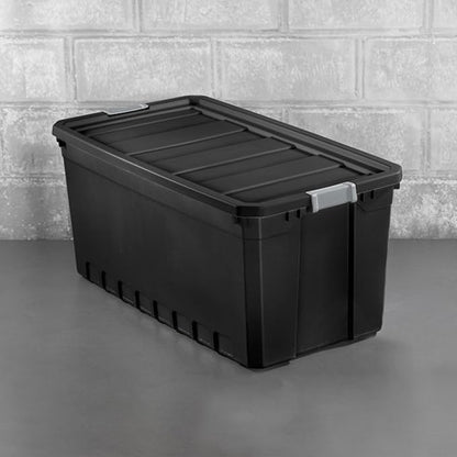 Sterilite 9-Pack Plastic Storage Bins with Lids, Stackable Containers, 50 Gallon, Black