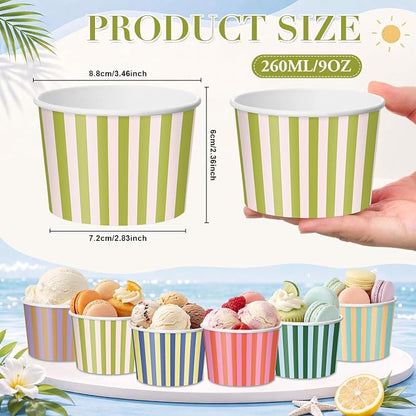 CHENGU 60 Pcs Palm Beach Striped Ice Cream Bowls Disposable, 9 oz Convenience - Image 2