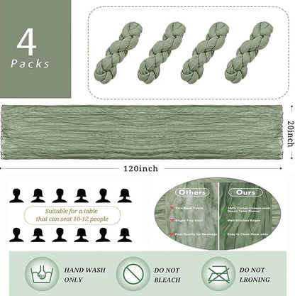 4 Pack Sage Green Cheesecloth Table Runner 20 x 120 inch Gauze Table Runners 10 - Image 2