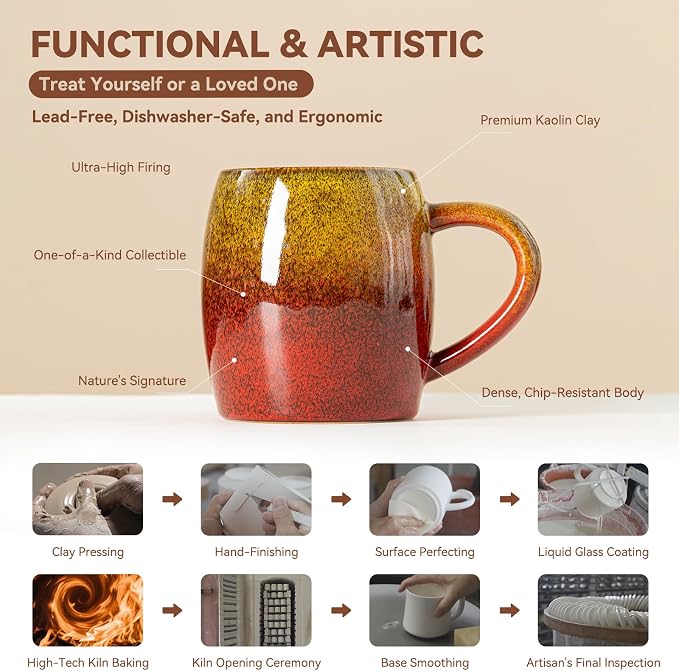 Handmade 22oz Ceramic Coffee Mug, Ergonomic Large Handle, Ideal Gift - Image 6