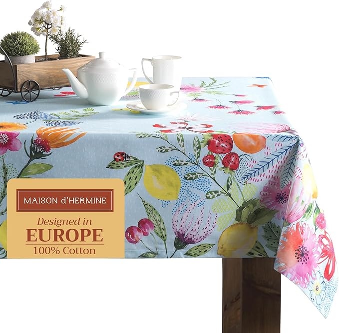 Maison d' Hermine Table Cloth Rectangle Table 100% Cotton 54 x 72 Inches Tablecloth Reusable Decorative for Dining Room Farmhouse Home Valentines Day Decorations Spring Summer - Jardin D'Ete - Mint