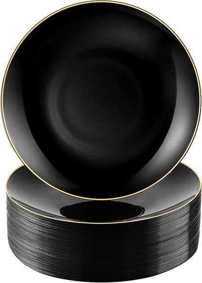 100 PCS Black Gold Plastic Plates, 10 inch Black Disposable Plates for Party, Plastic Dinner Plates for Party, Graduation, Birthday, Wedding