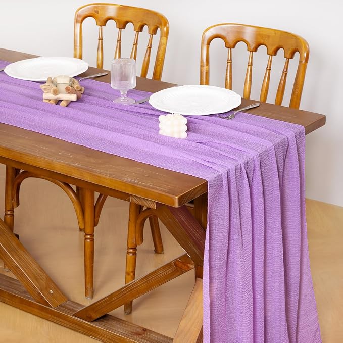 Cheesecloth Table Runner Summer Boho Wedding Shower Party Home Decor | Lilac - Image 2