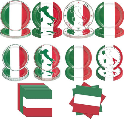 180Pcs Italian Flag Plates and Napkins Party Supplies, Serves 60 | Disposable by Osonm