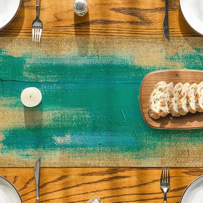 Artoid Mode Brown Blue Abstract Modern Art Table Runner, Seasonal Farmhouse - Image 6