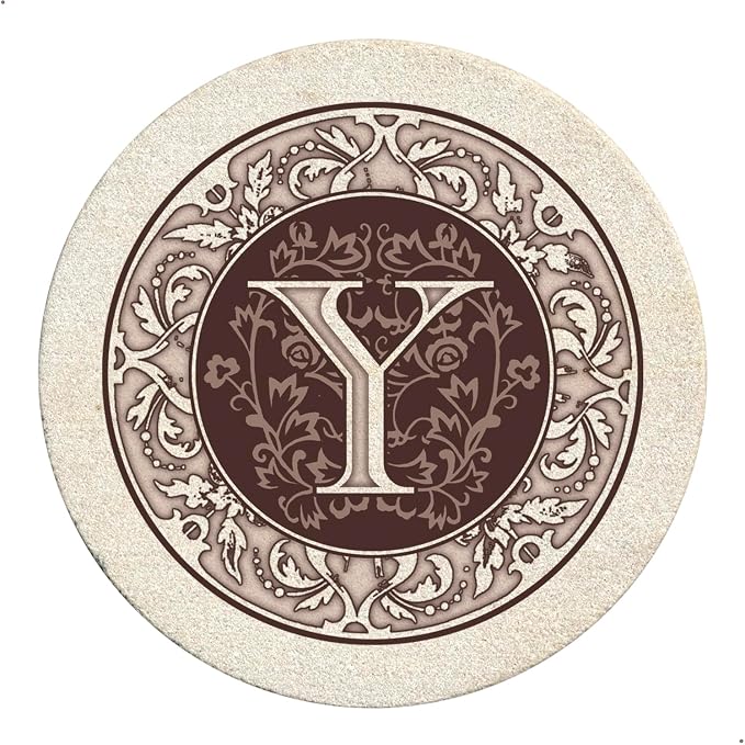 Thirstystone Monogram Round Natural Sandstone Coaster 4 Pack | 4" Diameter by Thirstystone