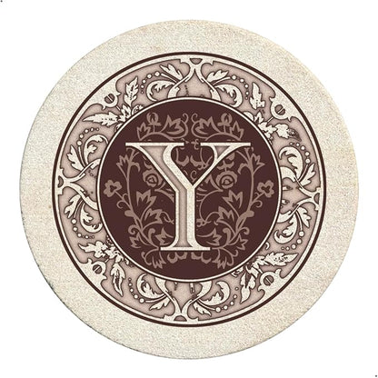 Thirstystone Monogram Round Natural Sandstone Coaster 4 Pack | 4" Diameter by Thirstystone