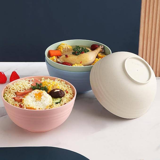 Unbreakable Cereal Bowls 24 OZ Reusable Wheat Straw Bowl Set of 4, Microwave & - Image 4