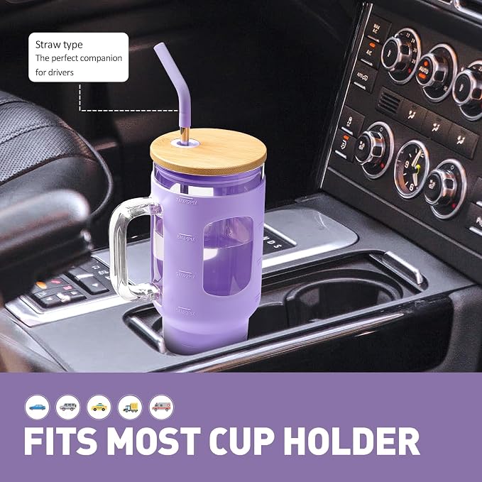 WINSA Glass Tumbler with Straw and Lid, 40 oz, Glass Water Bottles with Time - Image 5