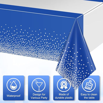 12Pcs Blue Silver Tablecloth Party Decorations, Plastic Royal Blue Table Cloth - Image 4