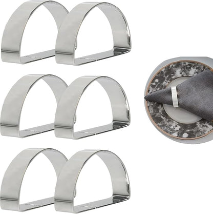 6PCS Silver Semicircle Napkin Rings, Metal Napkin Ring Holders Buckles by AUXBC