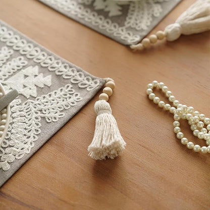 Embroidered Placemat Boho Farmhouse Place Mats, 8 Tassel Pendants, Layered - Image 6