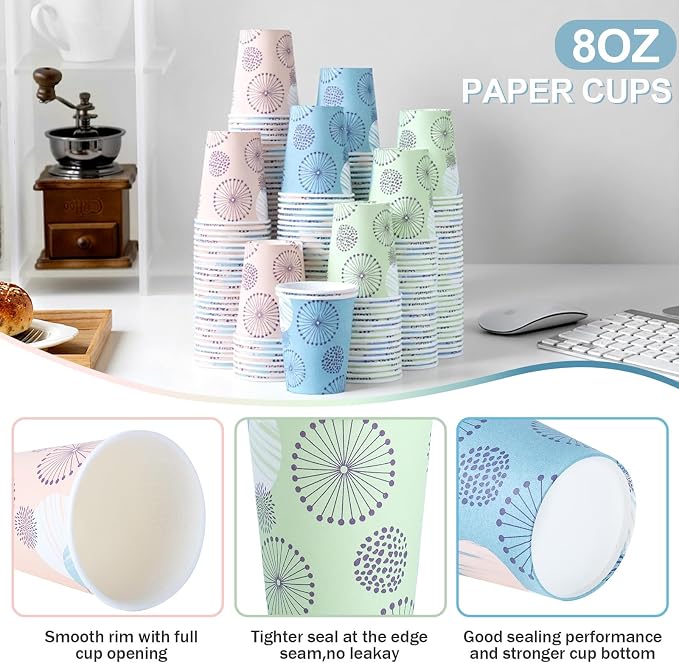 Clawsoff 300 Pack Paper Cups 8 oz, Disposable Coffee Cups 8 OZ（Colourful ） | - Image 3