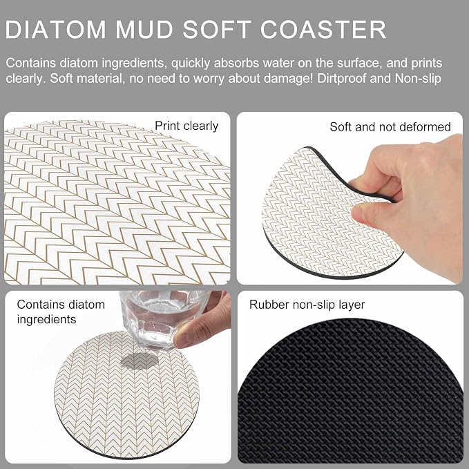 Simple Line White Coasters Set of 4, Non-Slip Cup Coaster Mat - Image 9