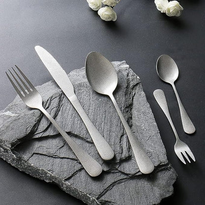 Matte Silverware Set for 10 Stainless Steel Flatware Set Vintage Style Delicate Cutlery Utensils 50 Piece Include Knives Forks and Spoons Tableware Set for Home Kitchen Wedding Restaurant